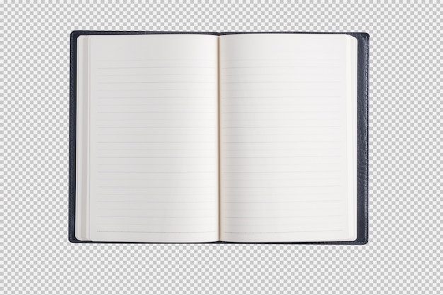 PSD caderno aberto isolado no fundo branco
