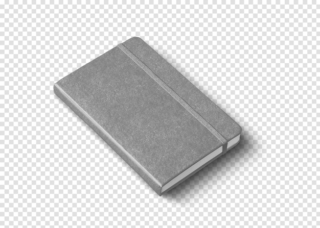 Caderno fechado em cinza isolado no branco