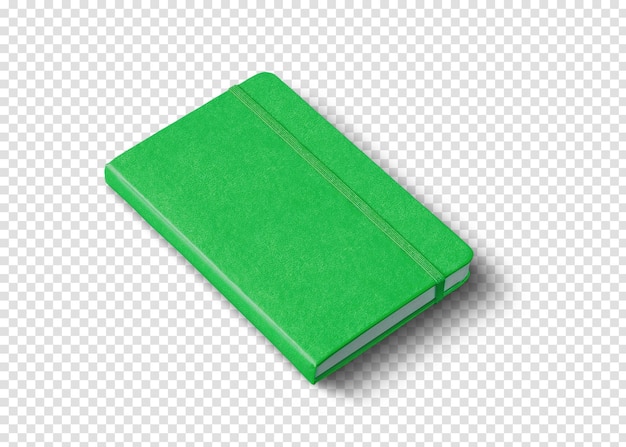 PSD caderno fechado verde isolado no branco