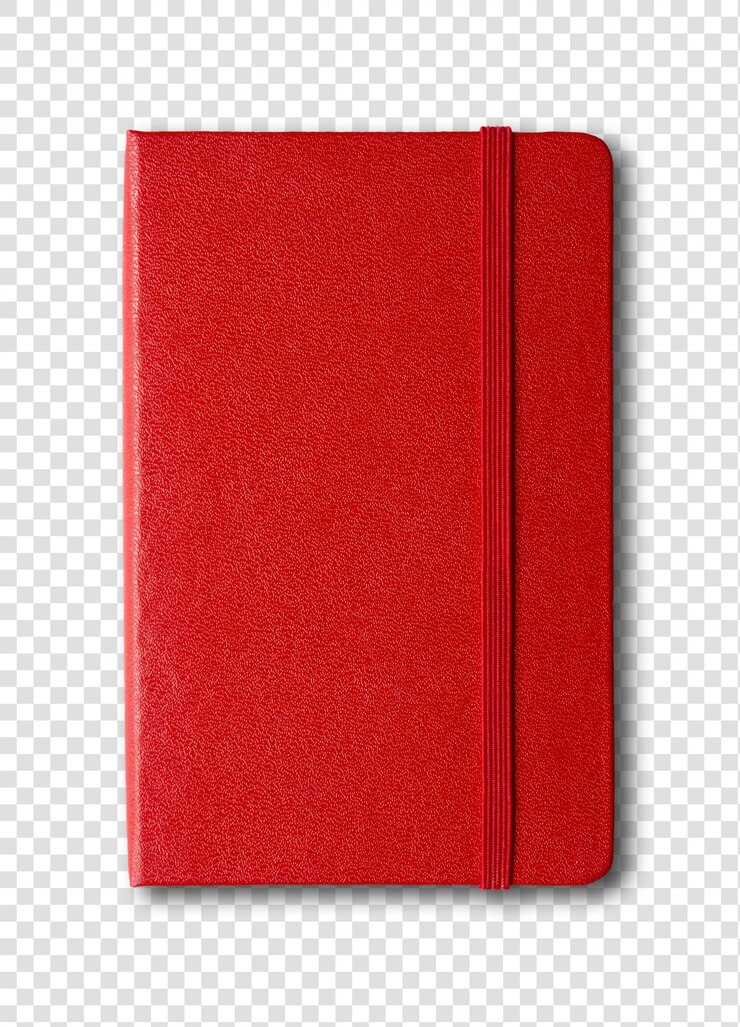 PSD caderno fechado vermelho isolado no branco