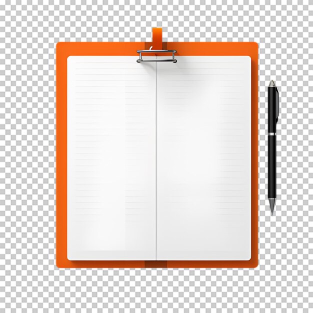 PSD caderno laranja com fundo transparente isolado por caneta