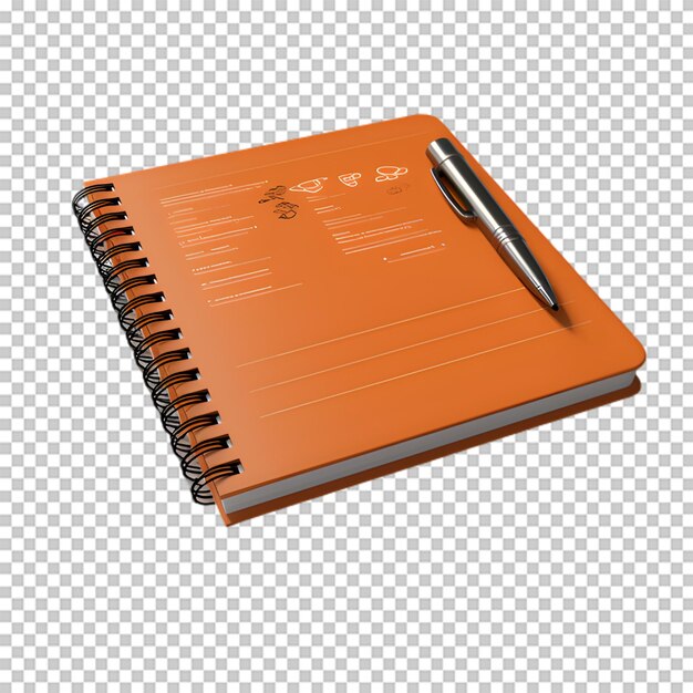 PSD caderno laranja com fundo transparente isolado por caneta