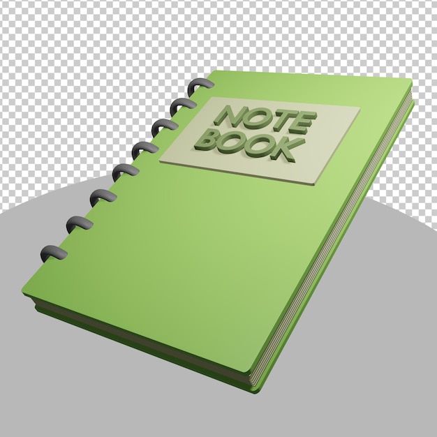 Caderno verde renderizado em 3D com capa de anel