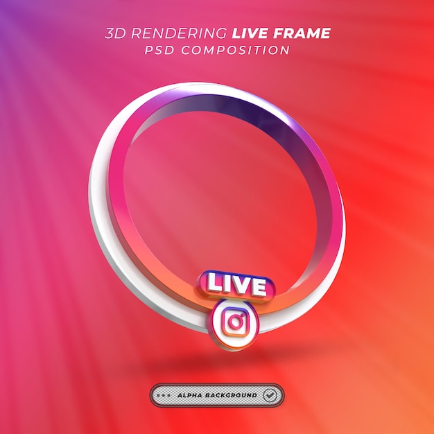 Cadre 3d de profil rond pour la diffusion en direct d'Instagram sur les médias sociaux