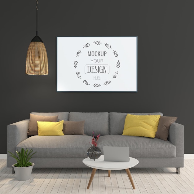 Cadre d'affiche dans la maquette du salon