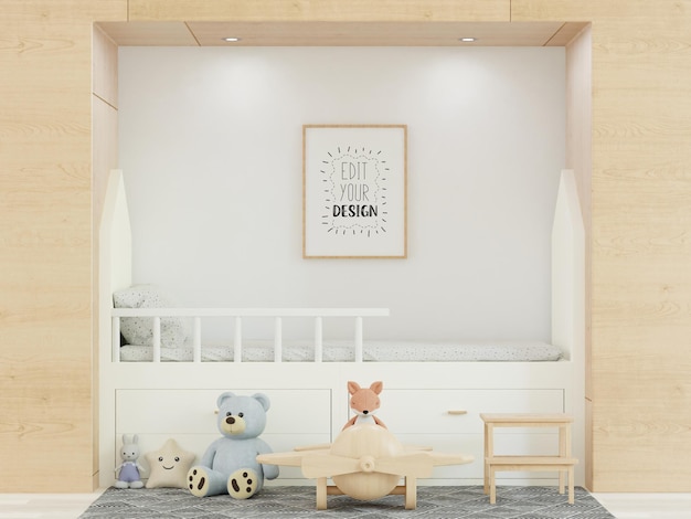 Cadre d'affiche dans la maquette Psd de la chambre des enfants