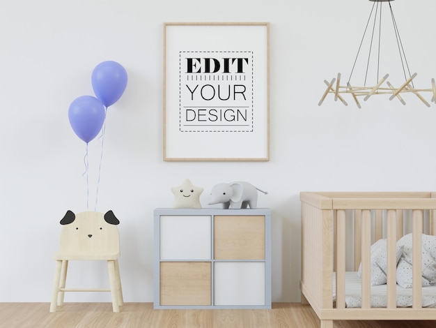 Cadre d'affiche dans la maquette Psd de la chambre des enfants