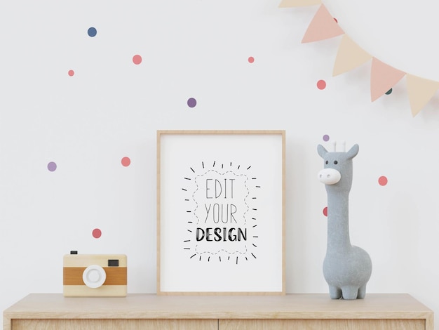 Cadre d'affiche dans la maquette Psd de la chambre des enfants