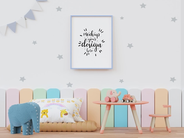 Cadre d'affiche dans la maquette Psd de la chambre des enfants