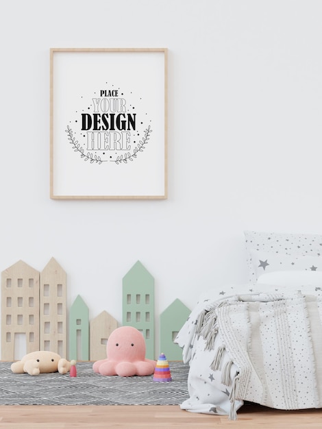 Cadre d'affiche dans la maquette Psd de la chambre des enfants