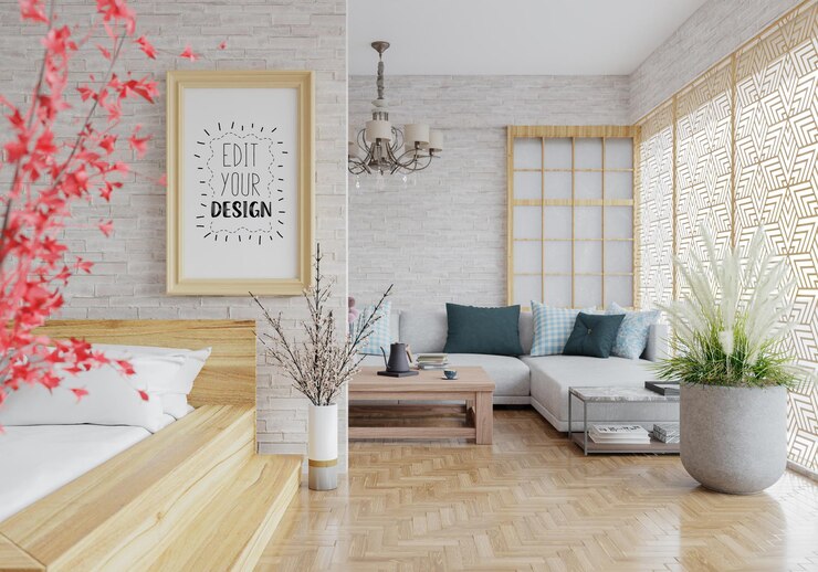 PSD cadre d'affiche dans la pièce mockup