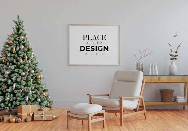 Cadre d'affiche dans la salle de décoration de Noël Mockup