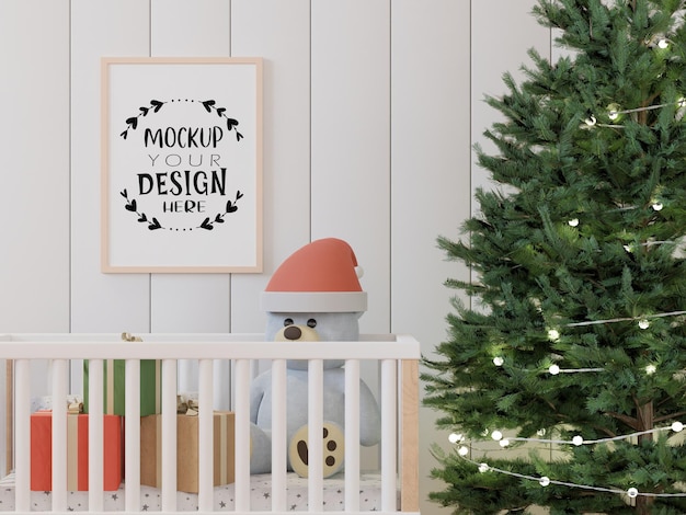 Cadre D'affiche Dans La Salle De Décoration De Noël Psd Mockup