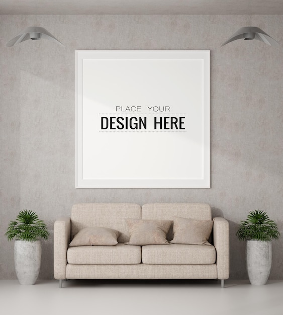Cadre d'affiche dans le salon Mockup Psd