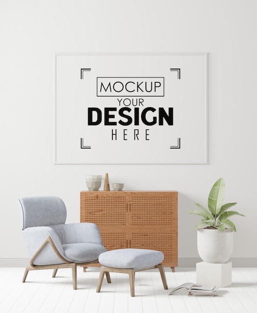 Cadre d'affiche dans le salon Mockup Psd