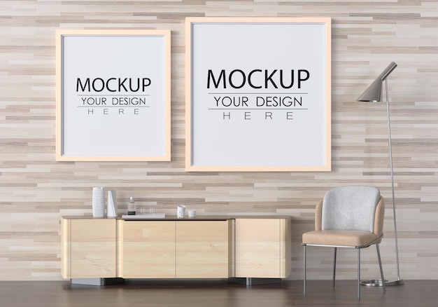 Cadre d'affiche dans le salon Mockup Psd