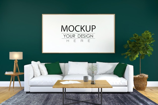 Cadre d'affiche dans le salon Mockup Psd