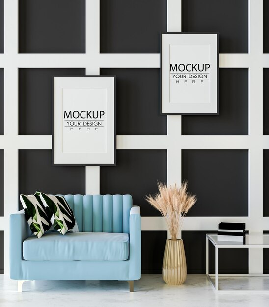 Cadre d'affiche dans le salon Mockup Psd