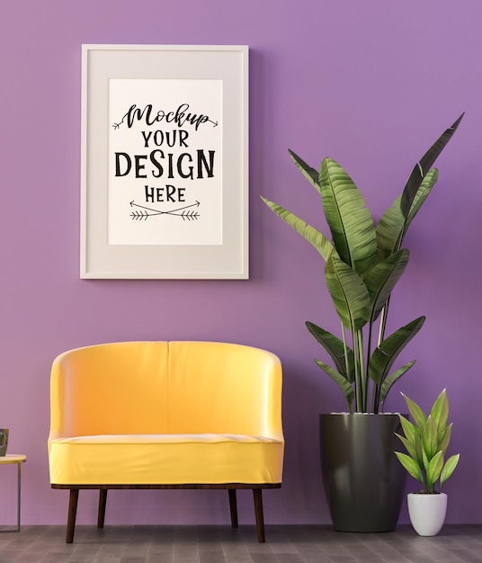 Cadre d'affiche dans le salon Mockup Psd