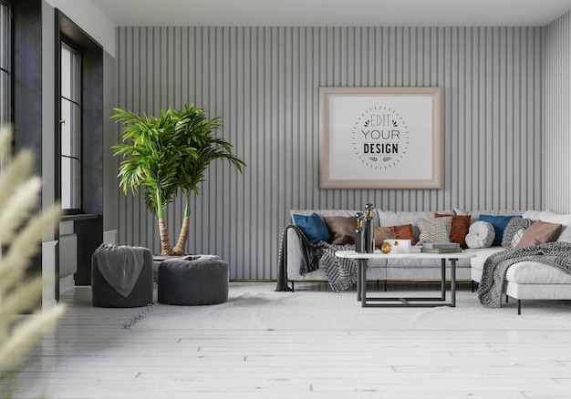 Cadre d'affiche dans le salon Mockup Psd