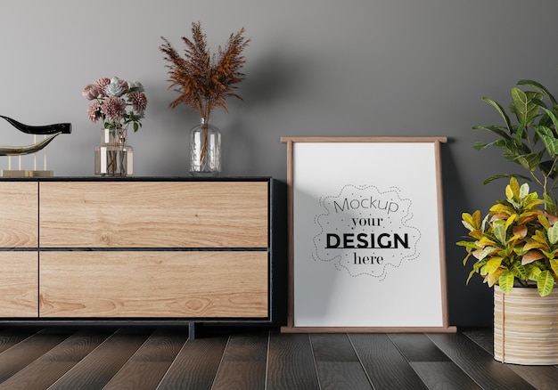 Cadre d'affiche dans le salon Mockup Psd