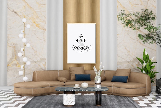 Cadre d'affiche dans le salon Mockup Psd