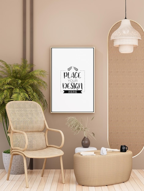 Cadre d'affiche dans le salon Mockup Psd