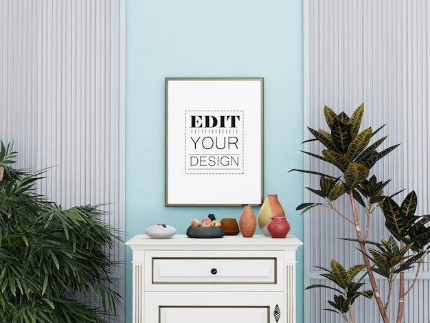 Cadre d'affiche dans le salon Mockup Psd