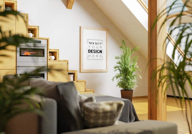 Cadre D'affiche Dans Le Salon Mockup Psd