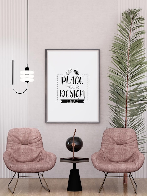 Cadre d'affiche dans le salon Mockup Psd