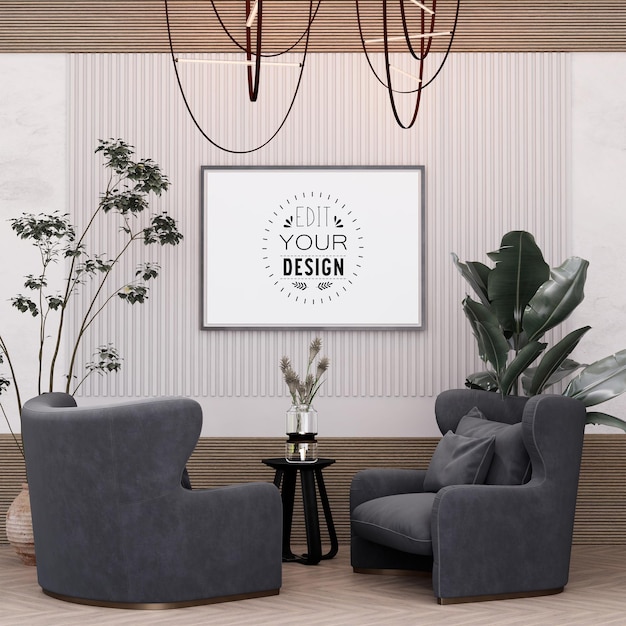 Cadre d'affiche dans le salon Mockup Psd