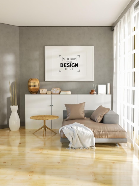 Cadre d'affiche dans le salon Mockup Psd