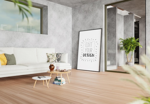 Cadre d'affiche dans le salon Mockup Psd