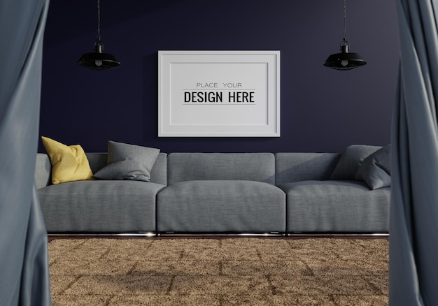 Cadre d'affiche dans le salon Psd Mockup