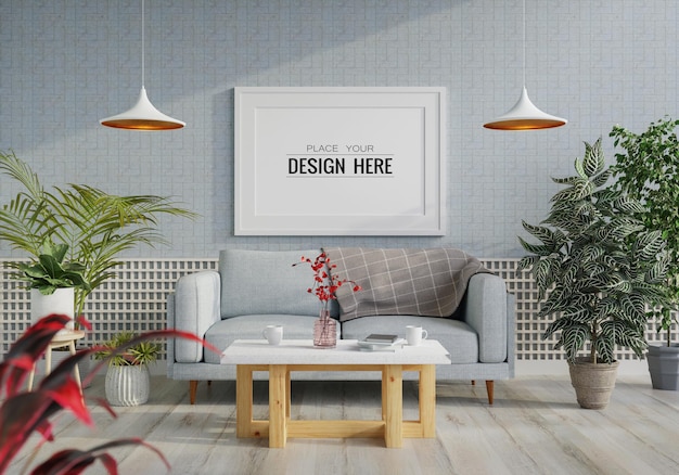 Cadre d'affiche dans le salon Psd Mockup