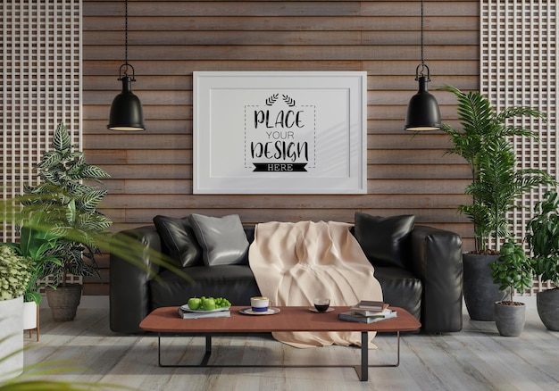 Cadre D'affiche Dans Le Salon Psd Mockup