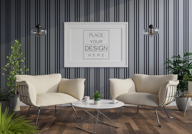 Cadre d'affiche dans le salon Psd Mockup