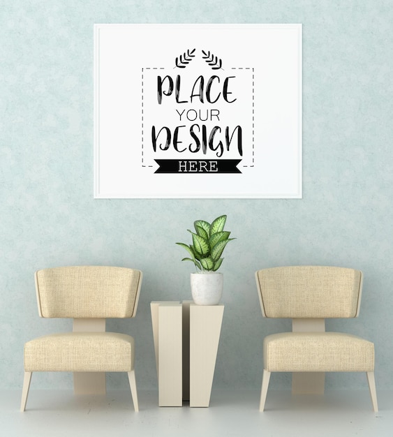 Cadre d'affiche dans le salon Psd Mockup