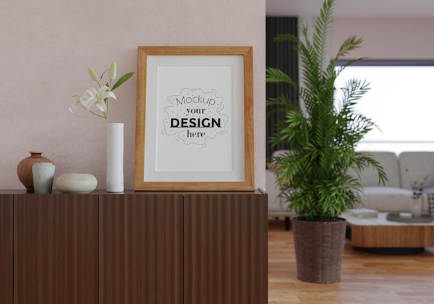 Cadre d'affiche dans le salon Psd Mockup