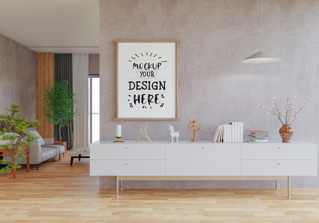 Cadre d'affiche dans le salon Psd Mockup