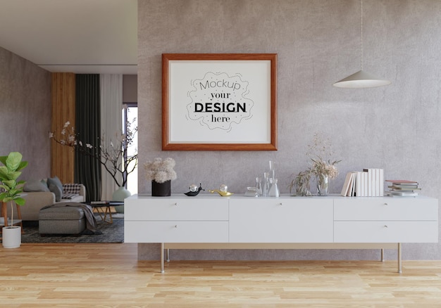 Cadre d'affiche dans le salon Psd Mockup