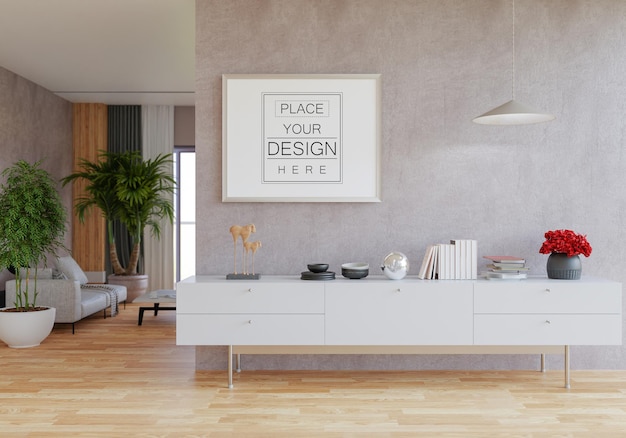 Cadre d'affiche dans le salon Psd Mockup