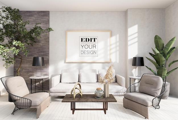 Cadre D'affiche Dans Le Salon Psd Mockup