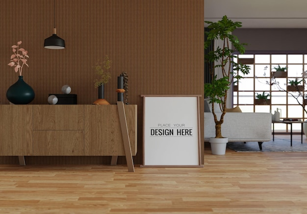 Cadre d'affiche dans le salon Psd Mockup