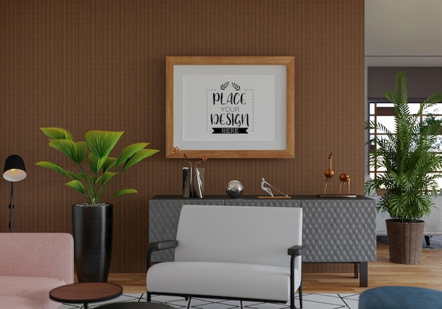 Cadre D'affiche Dans Le Salon Psd Mockup