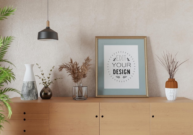 Cadre d'affiche dans le salon Psd Mockup