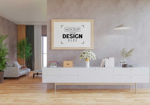 Cadre d'affiche dans le salon Psd Mockup