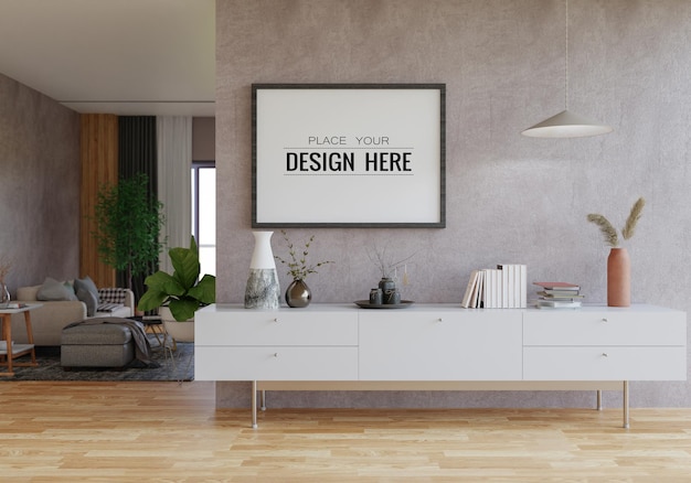 Cadre d'affiche dans le salon Psd Mockup