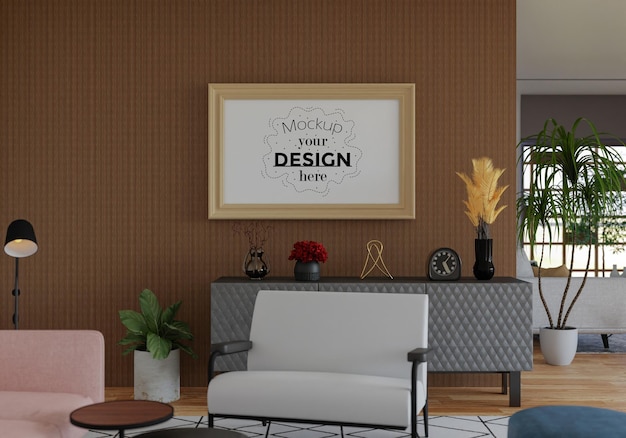 Cadre d'affiche dans le salon Psd Mockup