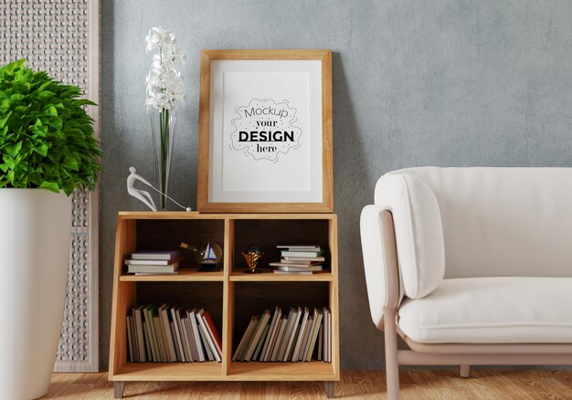 Cadre d'affiche dans le salon Psd Mockup